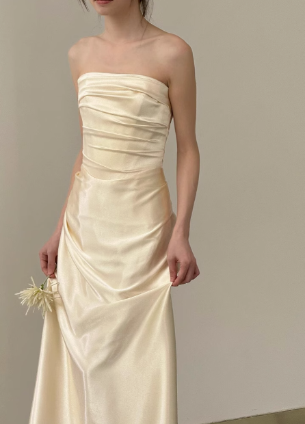 Simple champagne off-shoulder satin fishtail wedding dress with train PreppyDress Simple champagne off-shoulder satin fishtail wedding dress with train PreppyDress