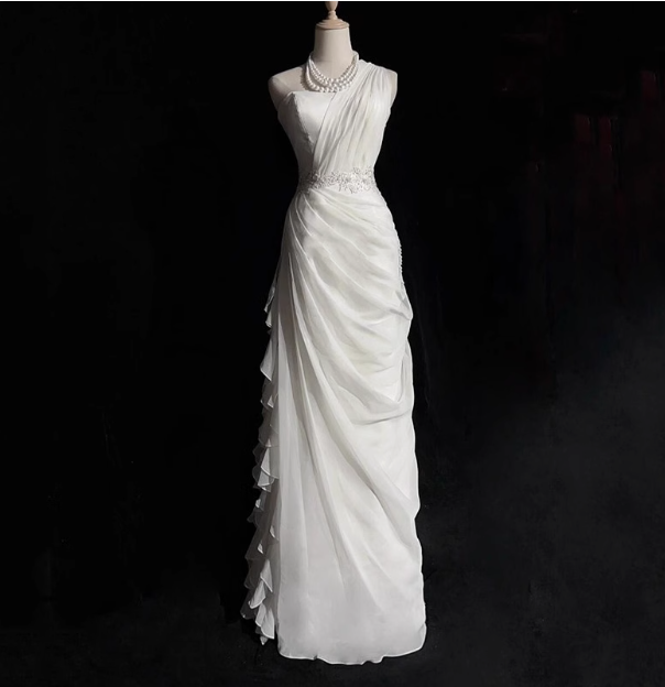 French style white one-shoulder sleeveless floor-length wedding dress PreppyDress French style white one-shoulder sleeveless floor-length wedding dress PreppyDress