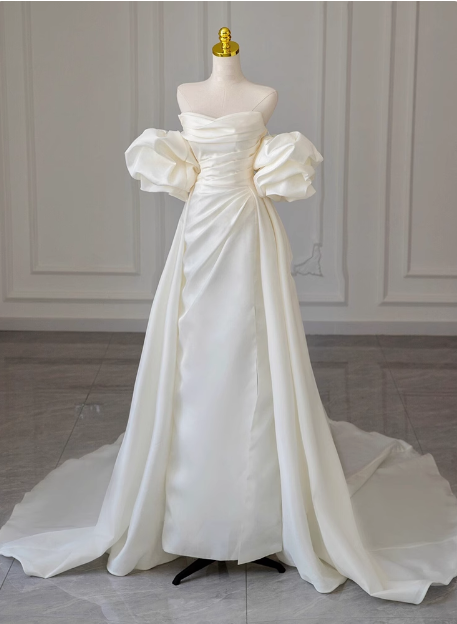 mini white tube top dress White satin tube top small train simple wedding dress P2726 – PreppyDress