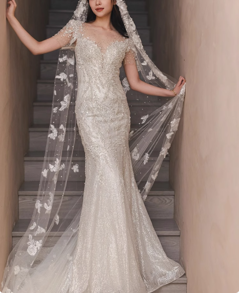 Shiny white mermaid wedding dress with short train P2757 PreppyDress Shiny white mermaid wedding dress with short train P2757 PreppyDress