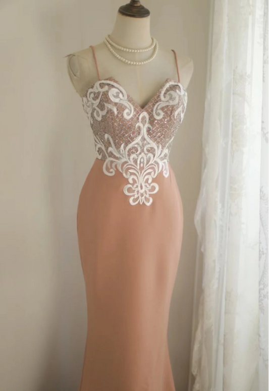 Elegant Pink Slim Fit Fishtail Satin Princess Wedding Dress P2804