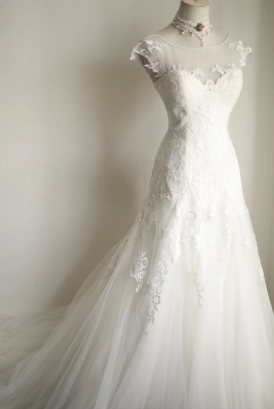 Royal Lace Tulle Splicing Off Shoulder Mermaid Wedding Dress P2813