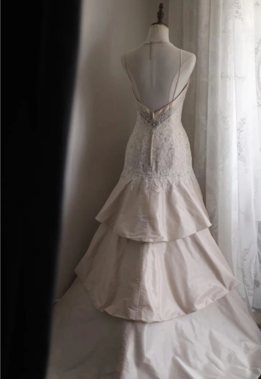 Retro palace soft light pink skirt cake layered wedding dress P2860