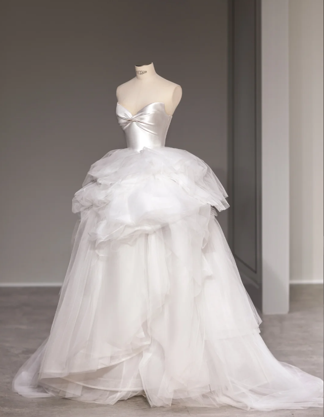 Bowknot tube top design multi-layer irregular tulle flowing wedding dr Bowknot tube top design multi-layer irregular tulle flowing wedding dr