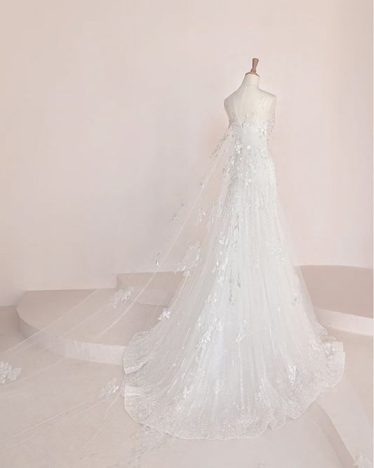 Elegant Temperament Strapless Mermaid Slim Fit Sequin Beaded White Wedding Dress P2897