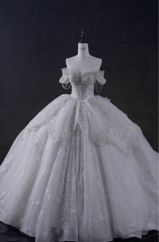 fairy beaded dress Fairy-tale Tulle Beaded Off-the-Shoulder Lace-Up Back A-Line Party Dress Sky Blue / 6