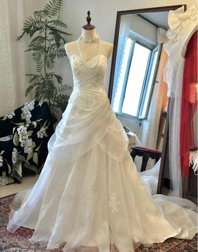 Elegant White Sweetheart Neck Tulle Wedding Dress with Train P2911 PreppyDress Elegant White Sweetheart Neck Tulle Wedding Dress with Train P2911 PreppyDress