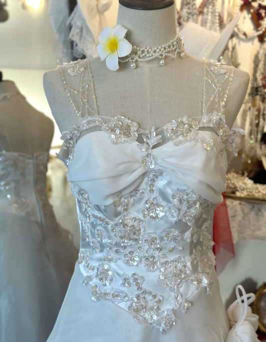 Elegant Camellia White Strap Sequined Floor-Length Wedding Dress P2930