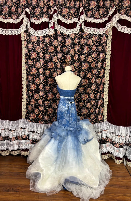 Ocean-dyed blue mermaid slim-fit lace wedding dress P2967