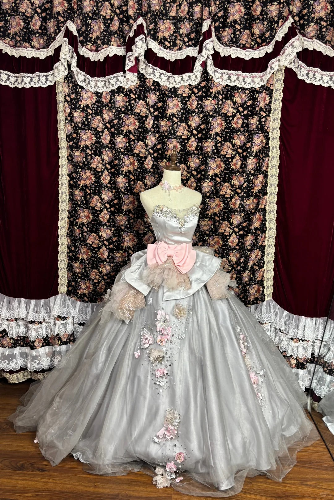 Dusty Pink Princess Bow 3D Flower Satin Wedding Dress P2977 PreppyDress Dusty Pink Princess Bow 3D Flower Satin Wedding Dress P2977 PreppyDress