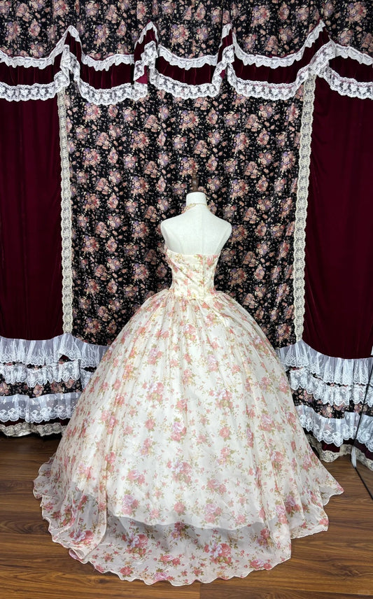 Super Fairy Rose Manor Full Flower Stem Strapless Floor-Length Wedding Dress P2995