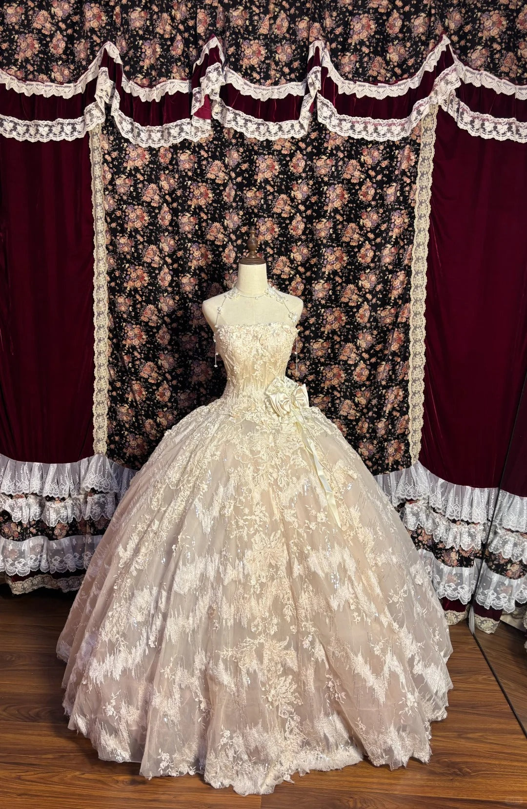 Sweet Pink Embroidered Lace 3D Flower Herringbone Princess Wedding Dre PreppyDress Sweet Pink Embroidered Lace 3D Flower Herringbone Princess Wedding Dre PreppyDress