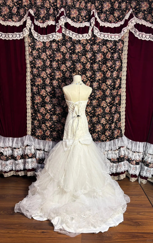 Elegant sweetheart neckline dark pattern beaded patchwork white mermaid wedding dress P3009