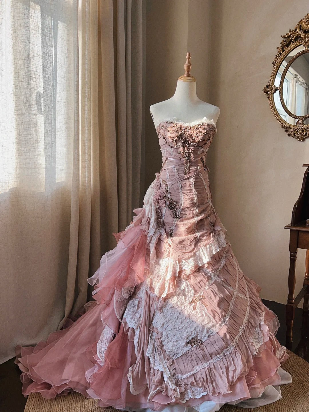 Wedding Dress French Connection Pink Lace Dress Beautiful Pink Rose Slim Skirt Pleated French Lace Mermaid Wedding Dress French Connection Pink Lace Dress Beautiful Pink Rose Slim Skirt Pleated French Lace Mermaid