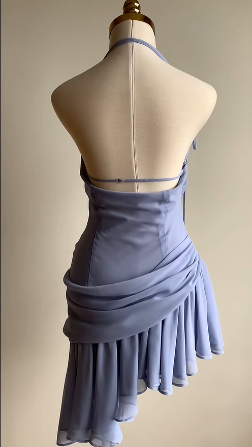 Charming Purple Halter Neck Chiffon Irregular Skirt Backless Homecoming Dress P3109