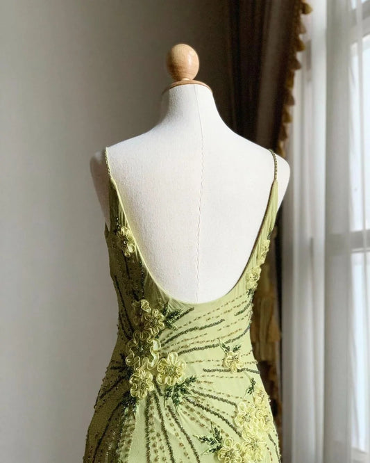 Stunning Green Strappy Embroidered Beaded Chiffon Homecoming Dress P3140