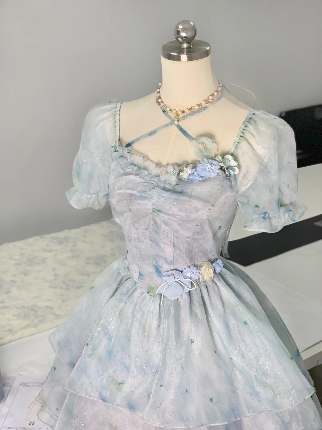 Girly Haze Blue Skirt Printed Shimmer Sparkling Mini Homecoming Dress P3160
