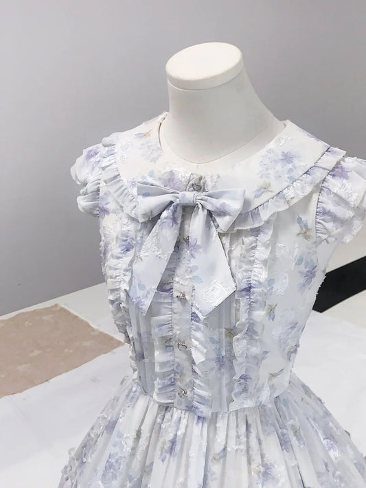 Sweet baby doll collar floral small flying sleeve puffy homecoming dress P3164