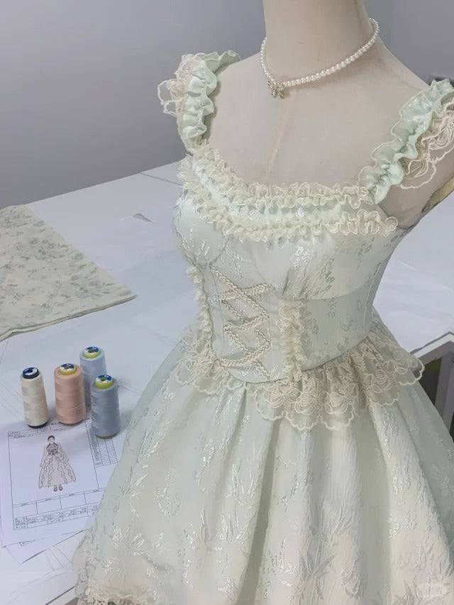 Mint green fresh skirt with dark lace trim mini homecoming P3175