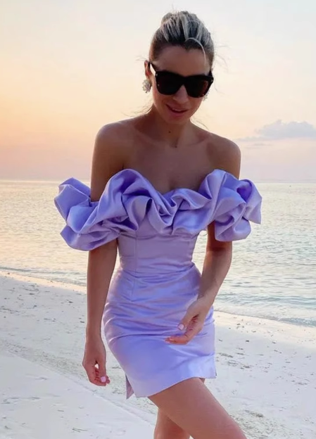 French style off-shoulder ruffle sleeves hip homecoming dress P3190