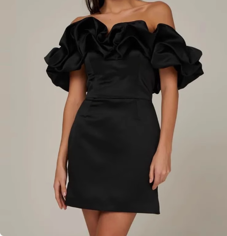 French style off-shoulder ruffle sleeves hip homecoming dress P3190