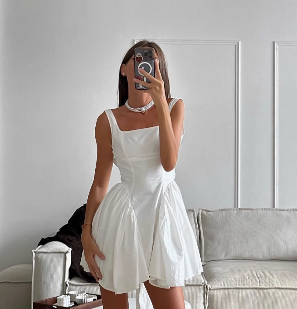 Simple Backless Strap Bow Mini Homecoming Dress P3198