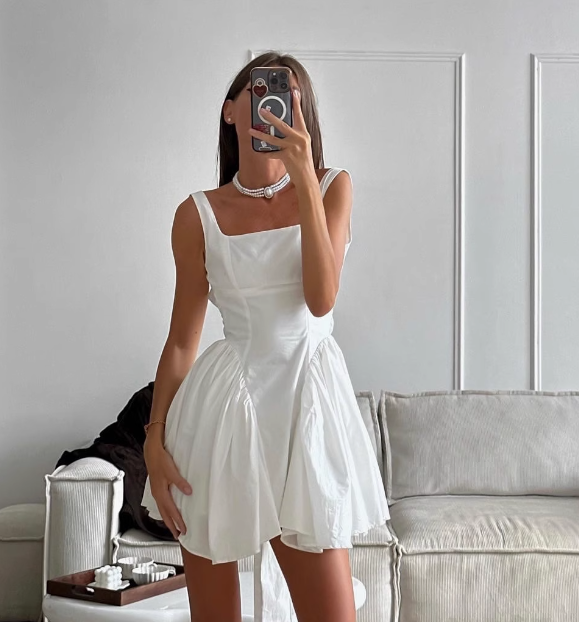 Simple Backless Strap Bow Mini Homecoming Dress P3198