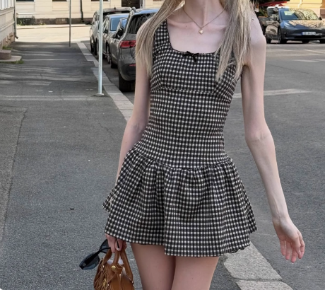Cute Plaid Sleeveless A-Line Preppy Homecoming Dress P3218