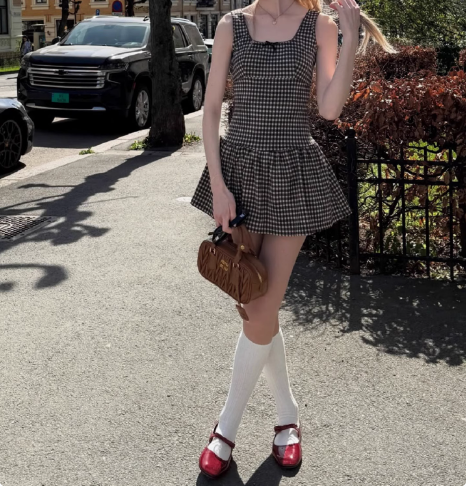 Cute Plaid Sleeveless A-Line Preppy Homecoming Dress P3218