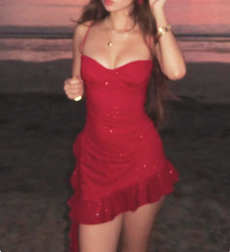 Shiny Ruffle Irregular Strap Sequined Mini Homecoming Dress P3230