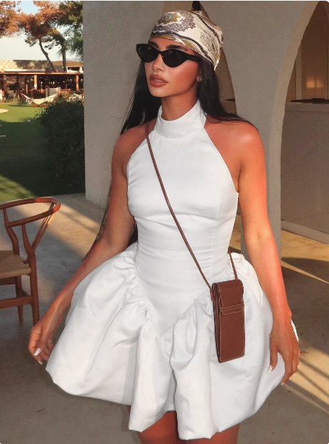 Simple halterneck sleeveless backless puffy homecoming dress P3238