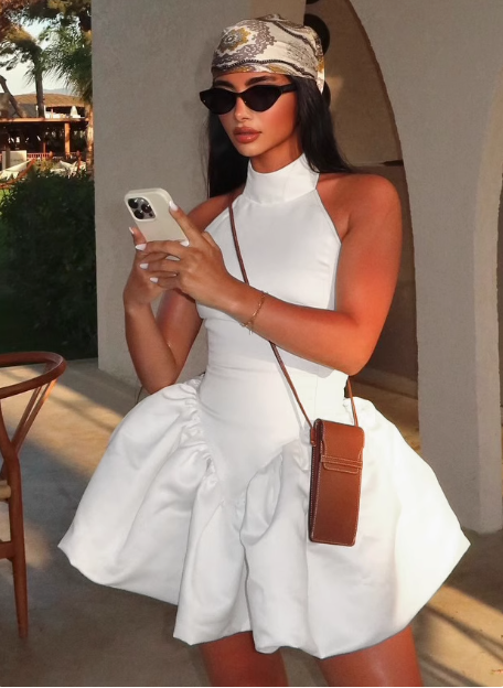 Simple halterneck sleeveless backless puffy homecoming dress P3238