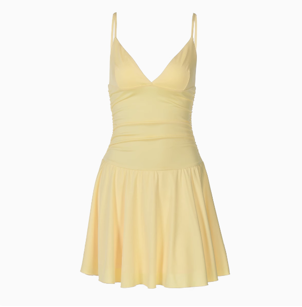 Sexy Deep V Neck Suspender Pleated High Waist Slim Fit Pleated Skirt Homecoming Dress P3239