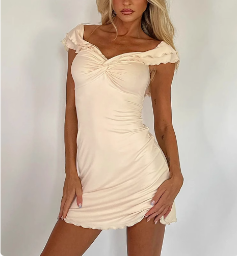 Sexy Crossover V-Neck Cuffed Sleeveless Fitted Homecoming Dress P3244