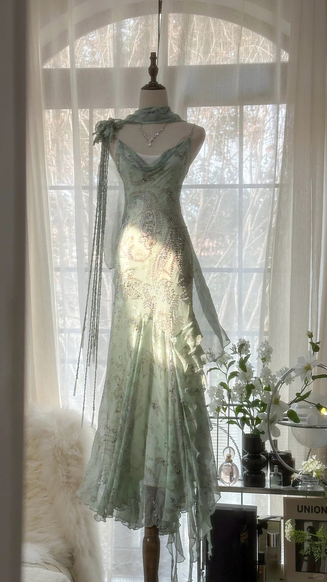 Flowy Light Green Strap Mermaid Chiffon Beaded Prom Dress P3252 PreppyDress Flowy Light Green Strap Mermaid Chiffon Beaded Prom Dress P3252 PreppyDress
