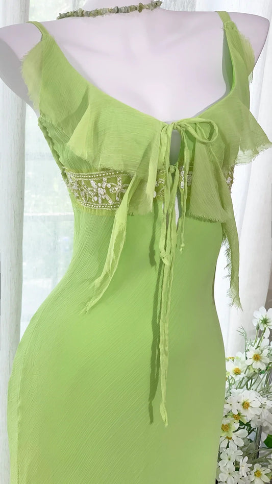 Simple Green Chiffon Mermaid Irregular Skirt Prom Dress P3257