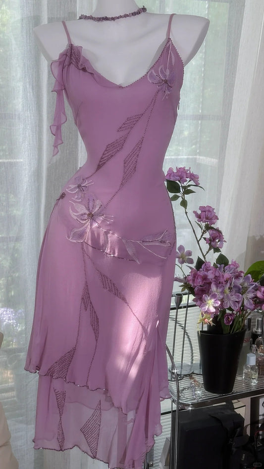 Enchanting Purple Chiffon Beaded Mermaid Prom Dress P3264