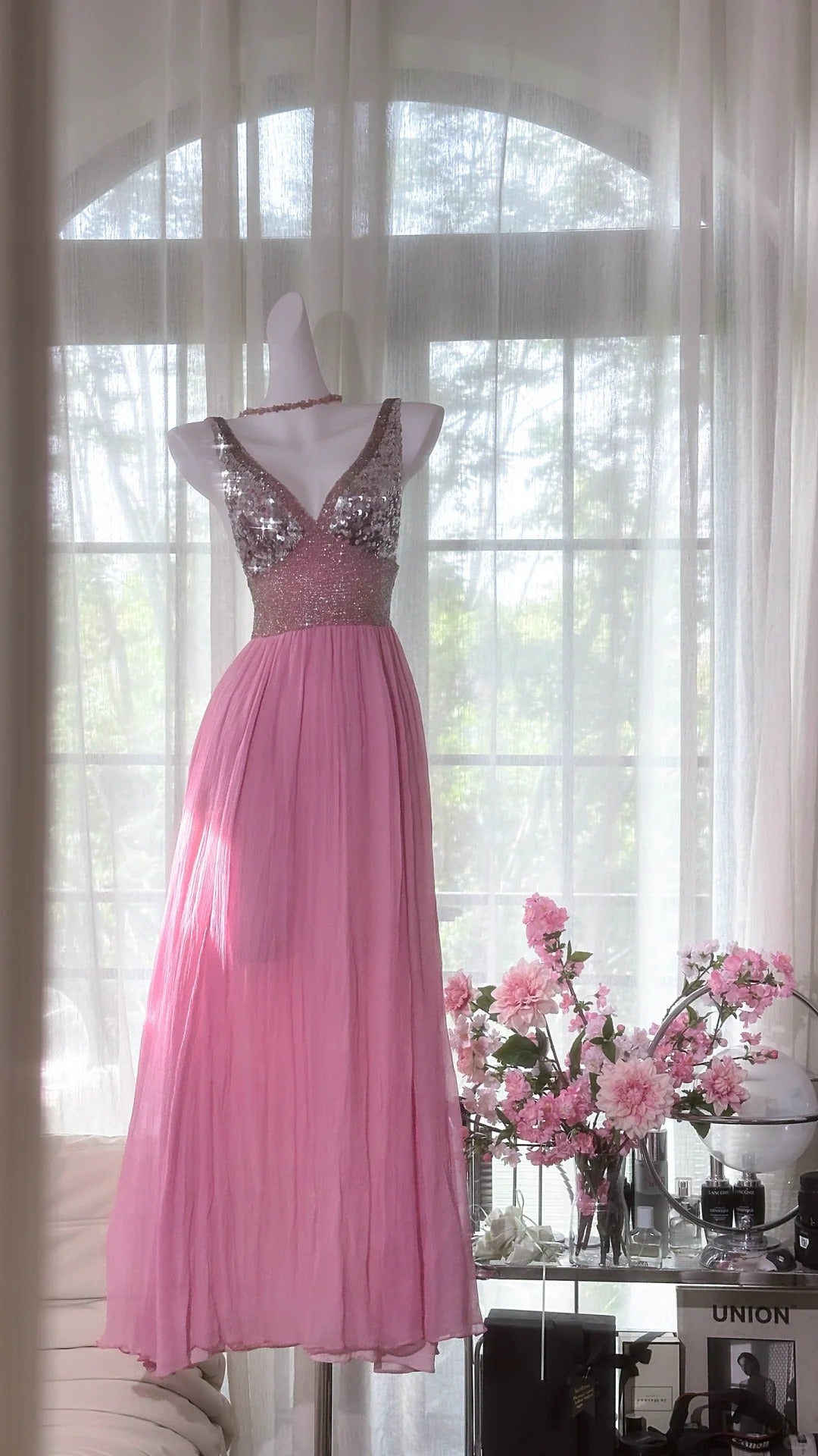 Vintage Beaded V-Neck Sequined Chiffon Backless Prom Dress P3265 PreppyDress Vintage Beaded V-Neck Sequined Chiffon Backless Prom Dress P3265 PreppyDress