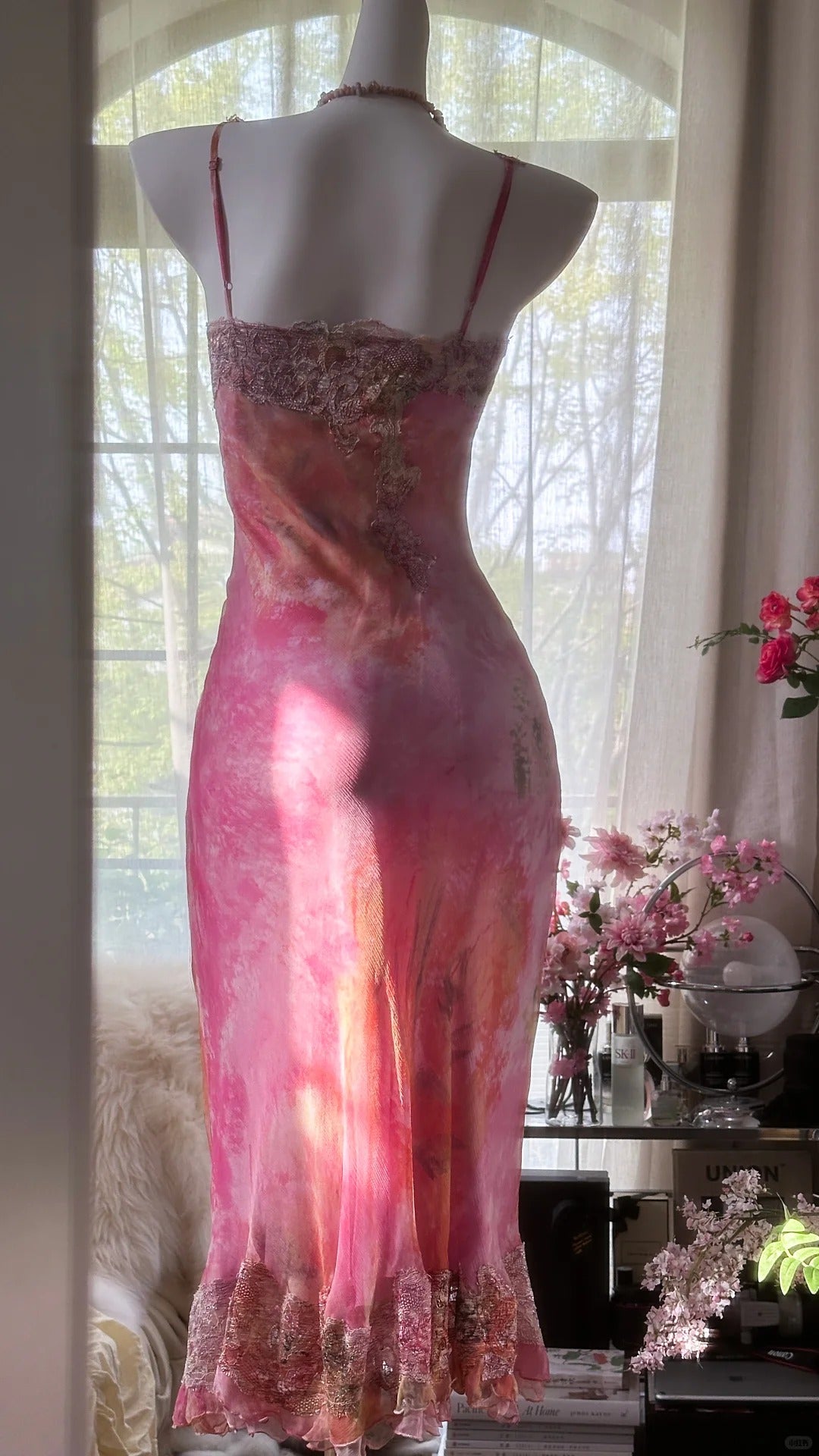 Elegant Rose Oil Painting Gradient Pink Mermaid Prom Dress P3279