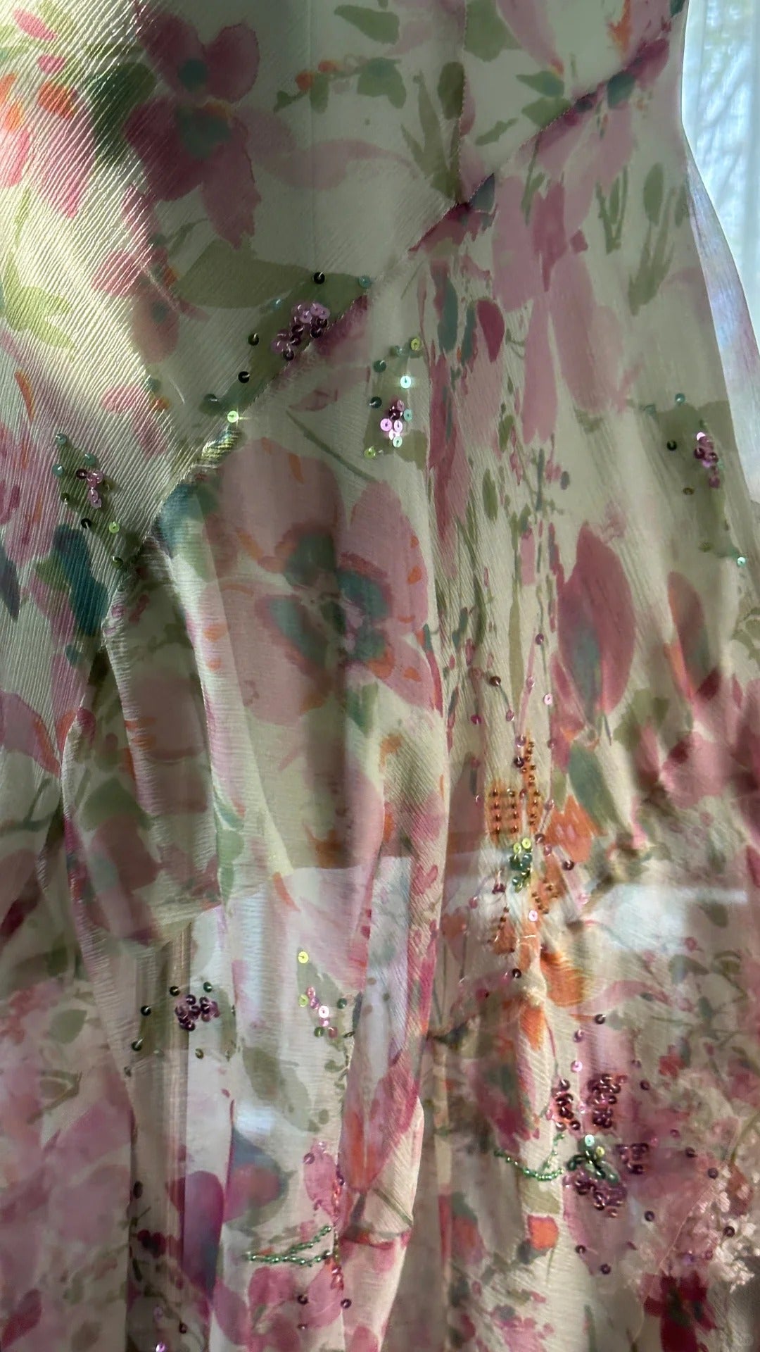 Flowing Chiffon Sequin Print Pink Irregular Skirt Prom Dress P3280