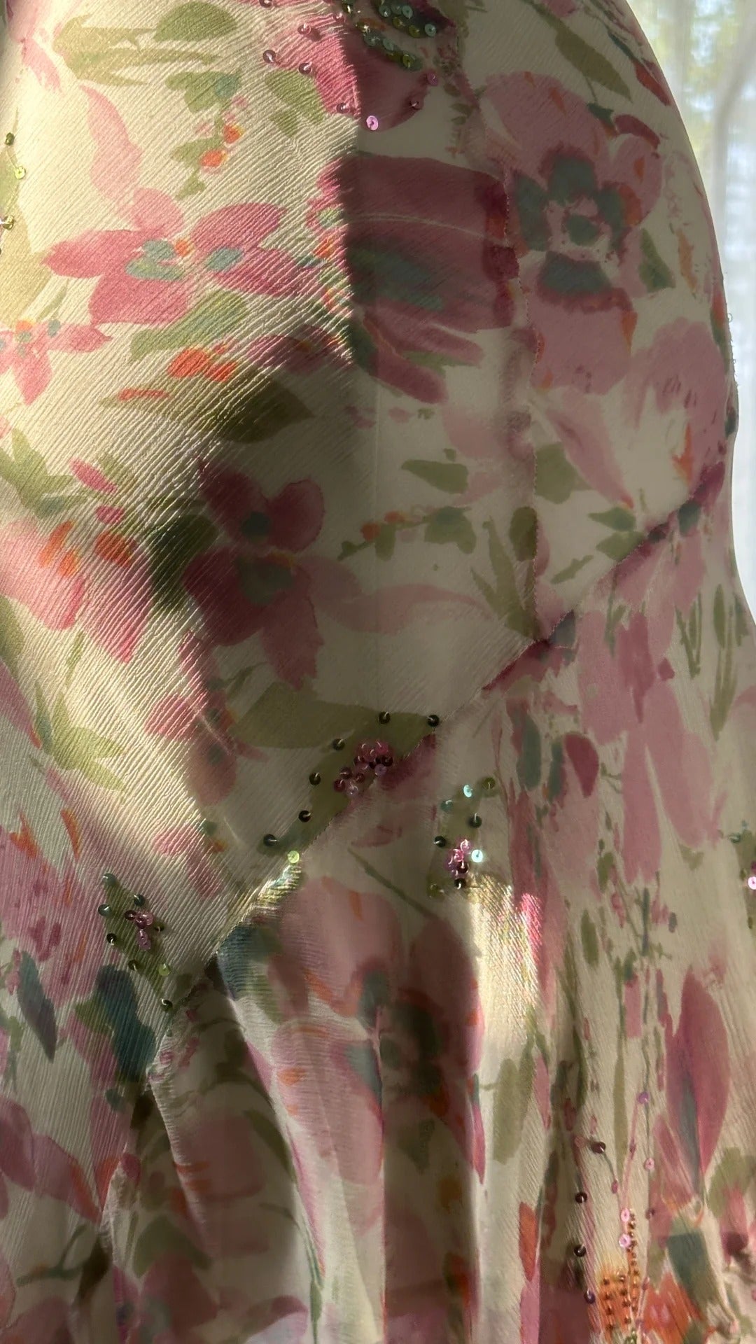 Flowing Chiffon Sequin Print Pink Irregular Skirt Prom Dress P3280