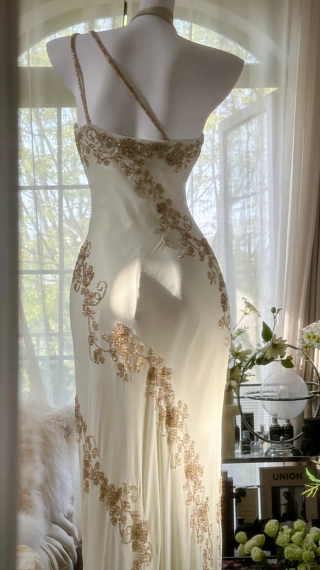 Flowy One Shoulder Chiffon Beaded Elegant Prom Dress P3283