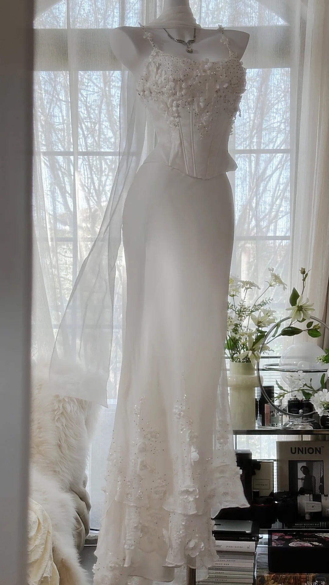 Elegant White Strap Herringbone Beaded Chiffon Evening Gown Prom Dress PreppyDress Elegant White Strap Herringbone Beaded Chiffon Evening Gown Prom Dress PreppyDress