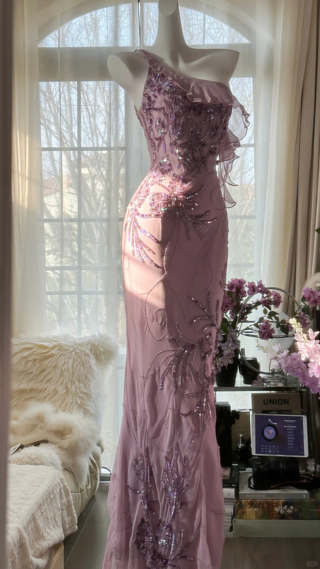 Charming Purple One Shoulder Heavily Beaded Chiffon Prom Dress P3297