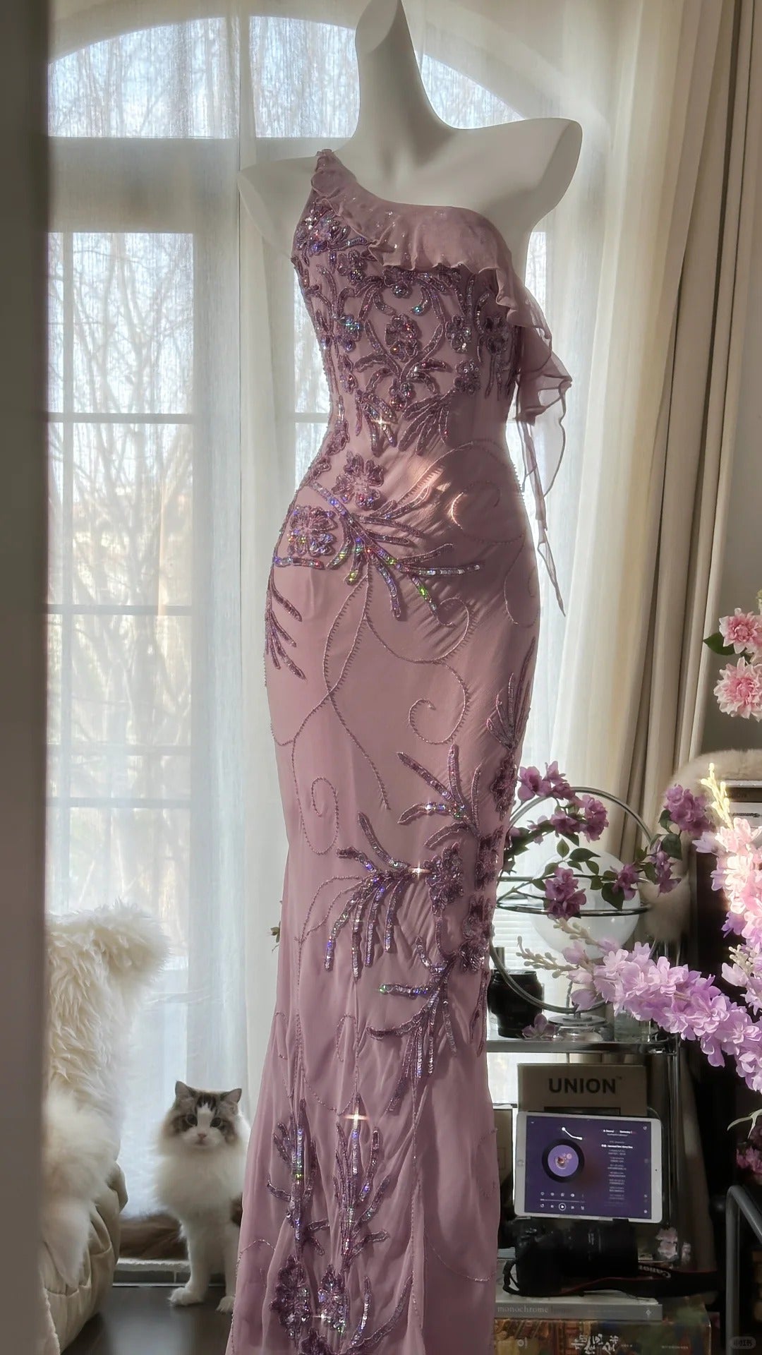 Charming Purple One Shoulder Heavily Beaded Chiffon Prom Dress P3297