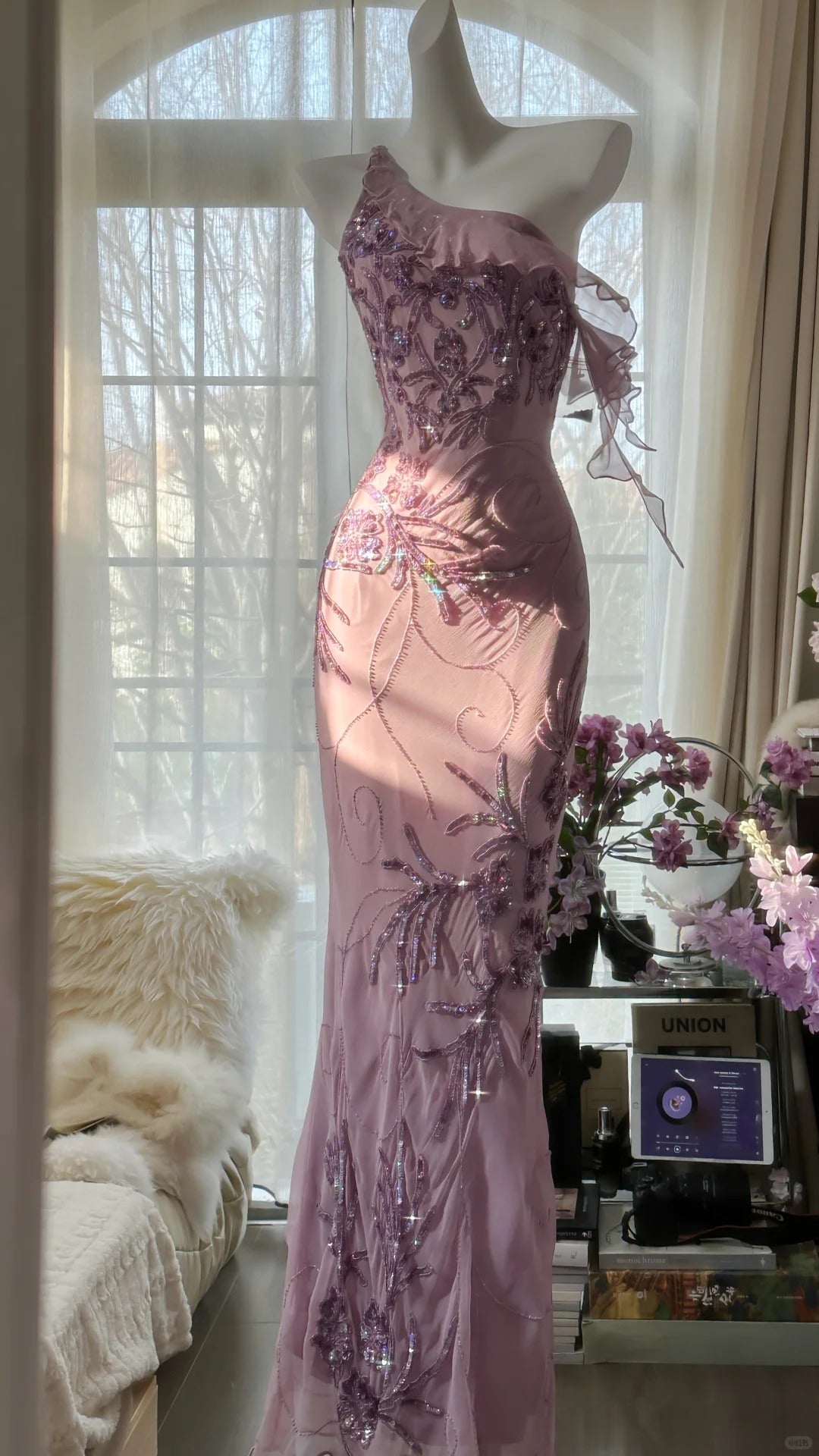 Charming Purple One Shoulder Heavily Beaded Chiffon Prom Dress P3297