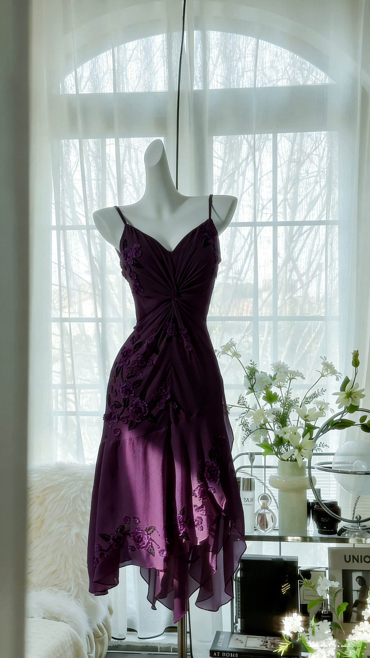 Frisches gelbes Blumenkleid aus Chiffon mit Perlen und Knoten P3302