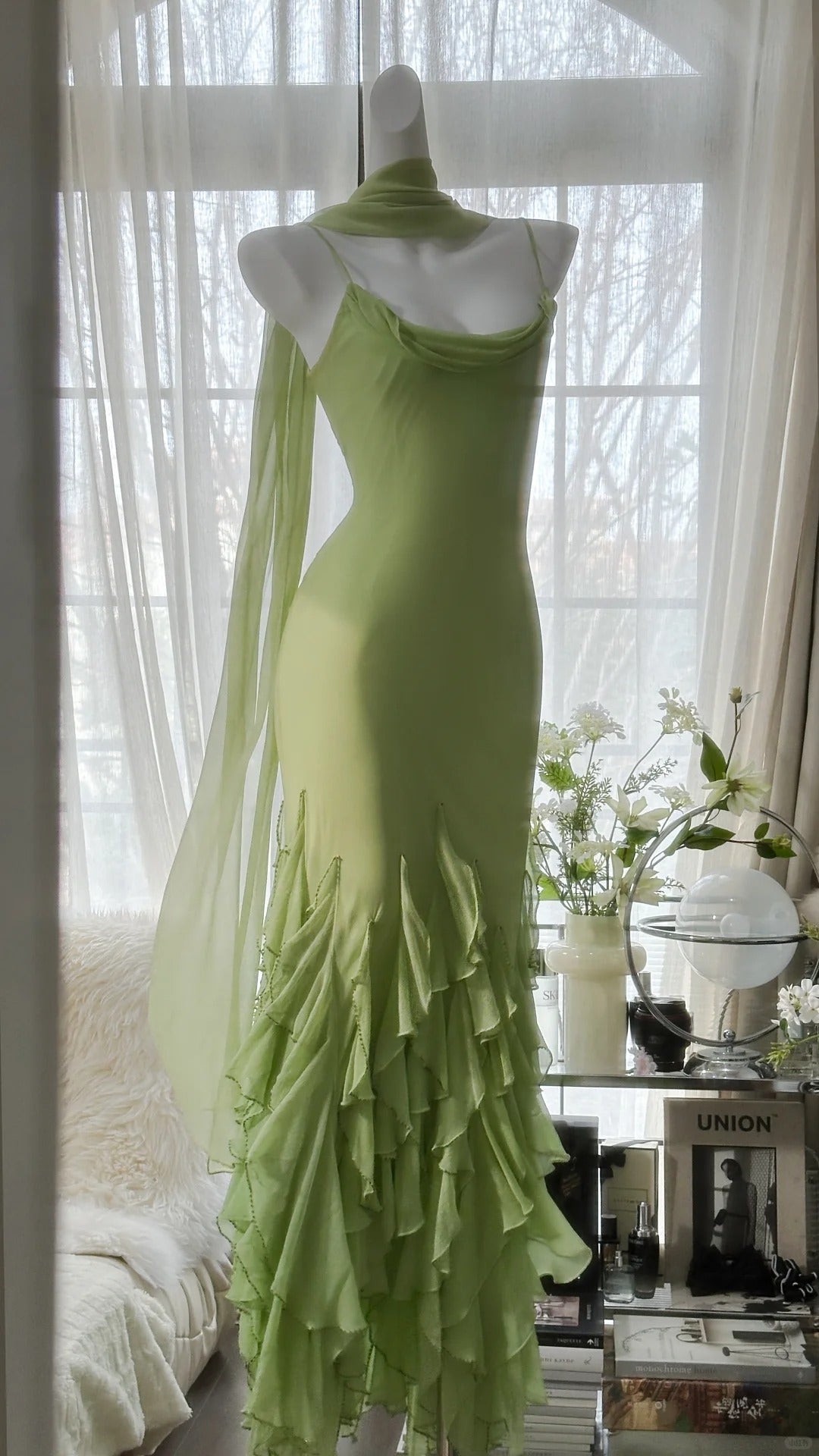 Fresh Green Simple Chiffon Ruffle Skirt Prom Dress P3305 Fresh Green Simple Chiffon Ruffle Skirt Prom Dress P3305