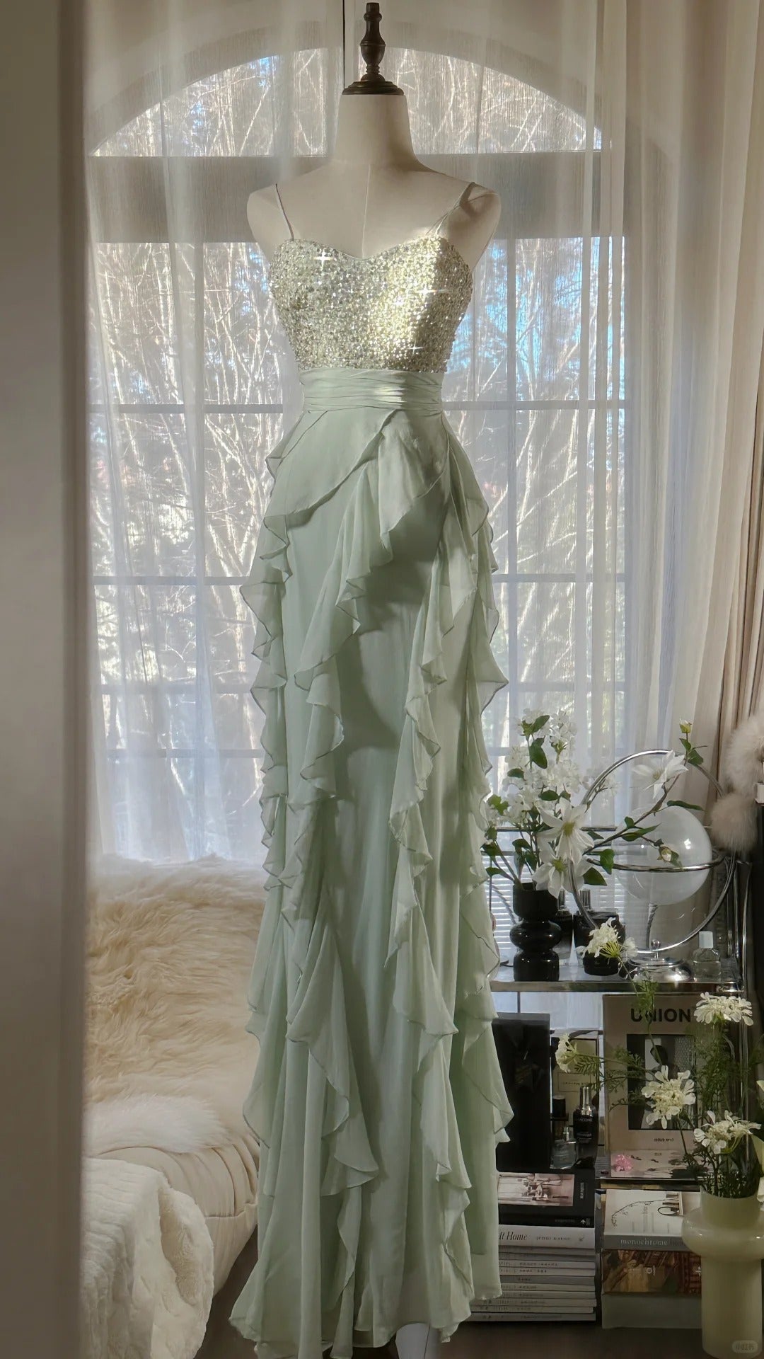 clear prom dress Long Crystal Prom Dress: Ladivine CD2420 Silver / 2