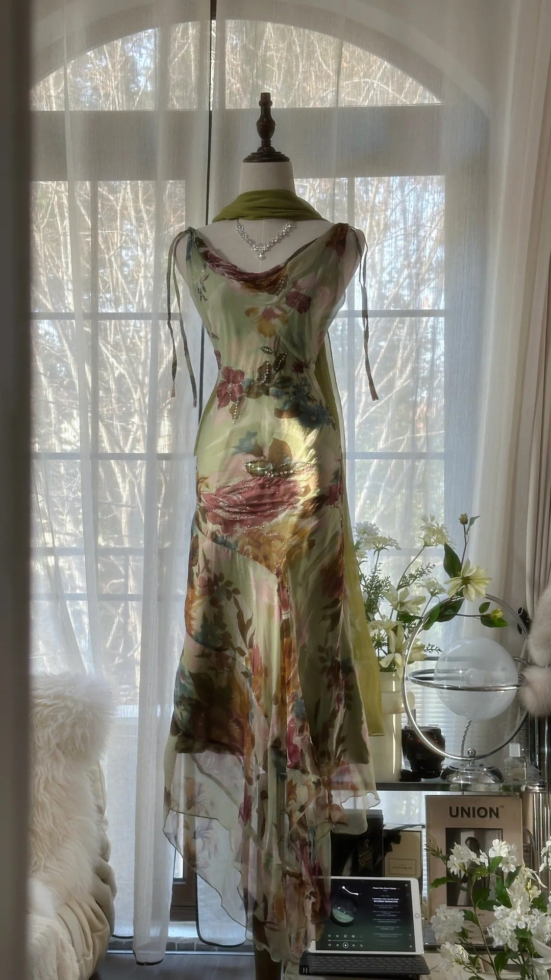 Vintage Green Oil Painting Chiffon Print Irregular Skirt Prom Dress P3 PreppyDress Vintage Green Oil Painting Chiffon Print Irregular Skirt Prom Dress P3 PreppyDress